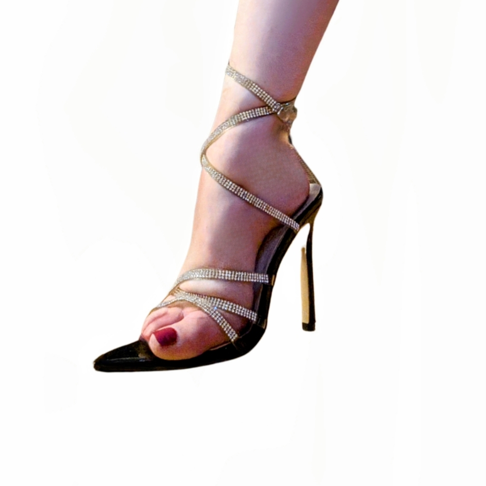 LISHAN Diamante High Heels Wrap Crystals Pointy Toe Sandals | S 8 | 60% OFF!